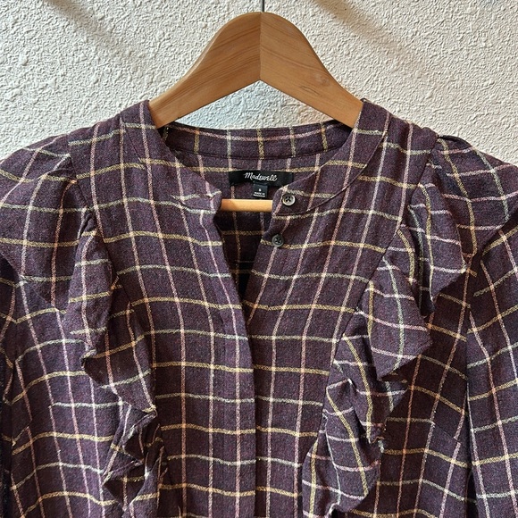 Madewell | wool blend plaid dainty ruffle detail top - Picture 2 of 7